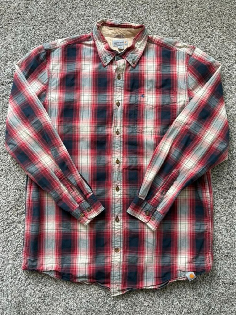 Carhartt Relaxed Fit Plaid Button Down Shirt L Tall Workwear Cotton
